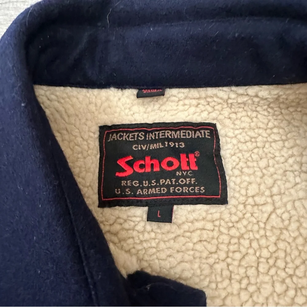 Schott NYC Wool Blend Shirt Jacket with Sherpa Large in Blue
